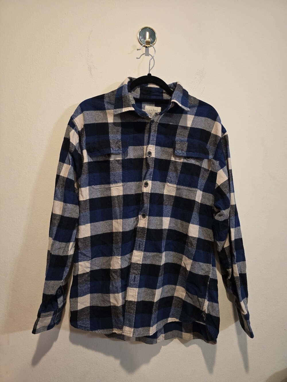 Blue and White Plaid Men's Button-Up Shirt